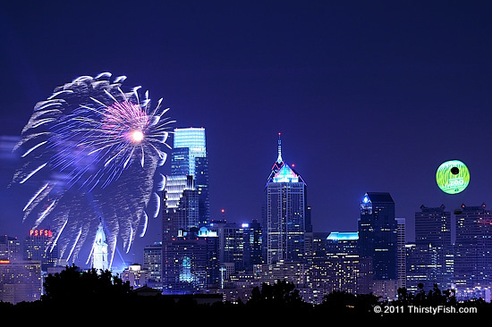 Fireworks Over Philadelphia Skyline - Pursuit of Happiness